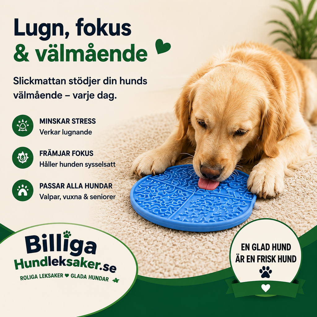 En hund som slickar på en stimulerande matta
